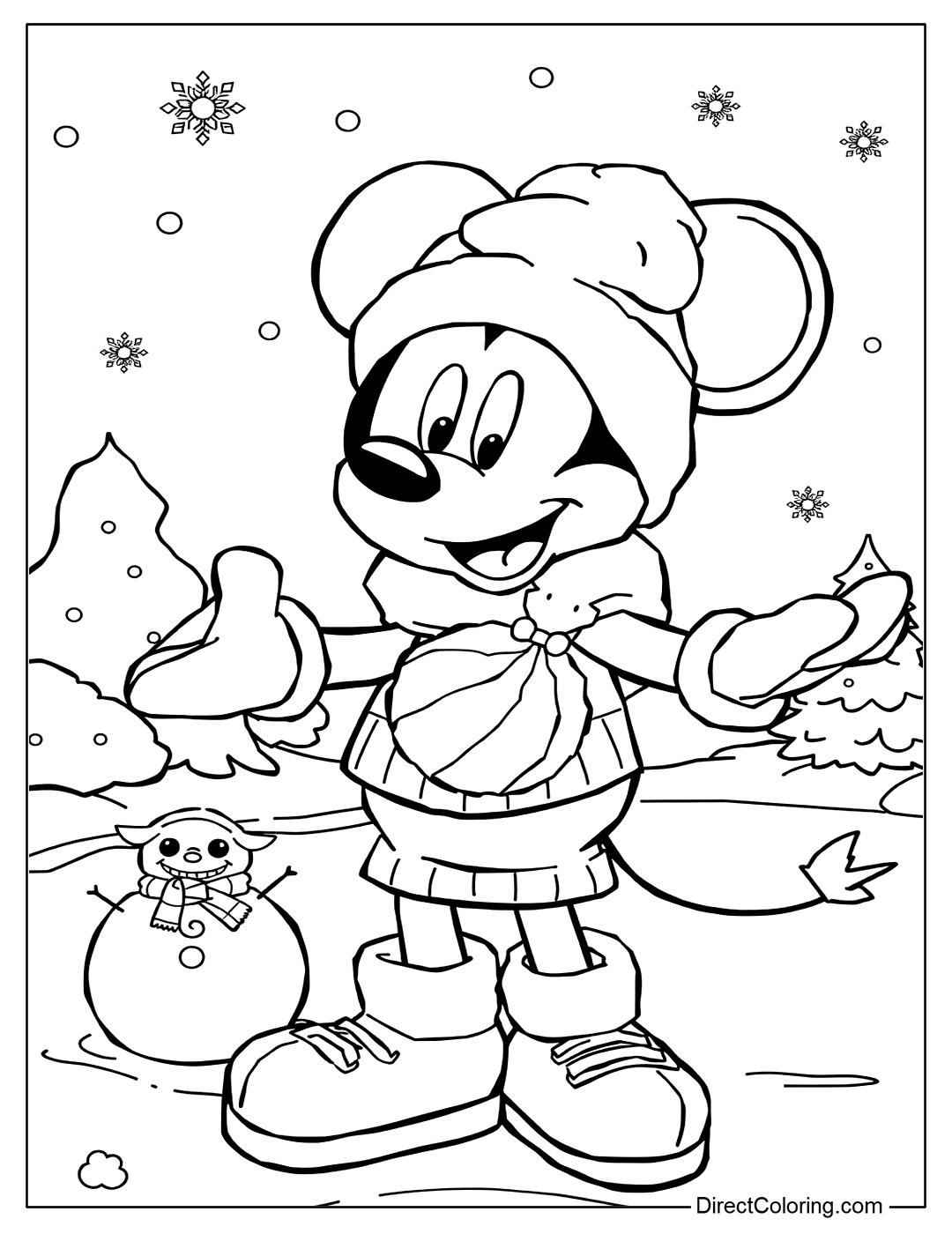 Mickey Mouse in a Winter Coloring Sheet